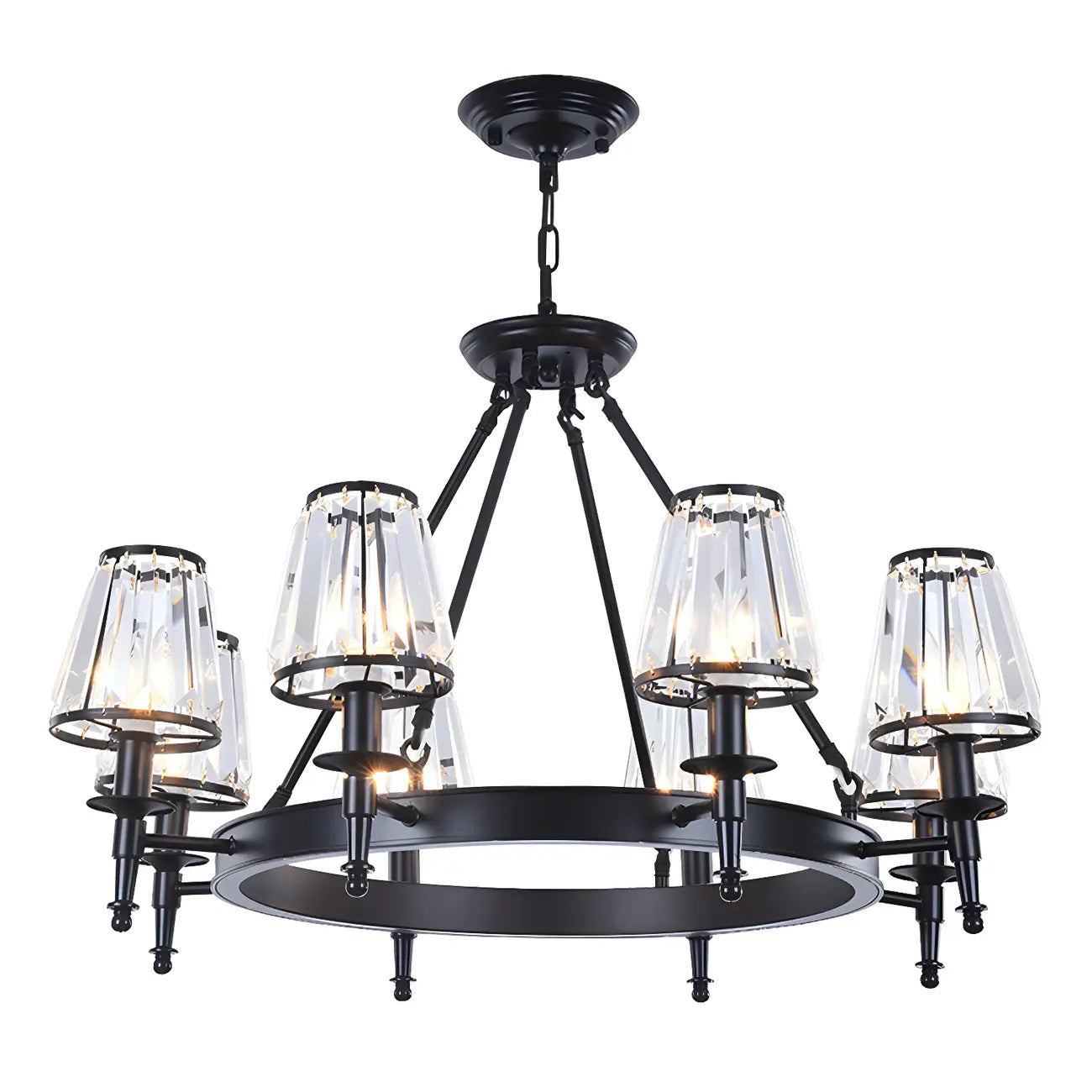 Rustic Crystal Glass Shade Hoop Chandelier with Adjustable Chain