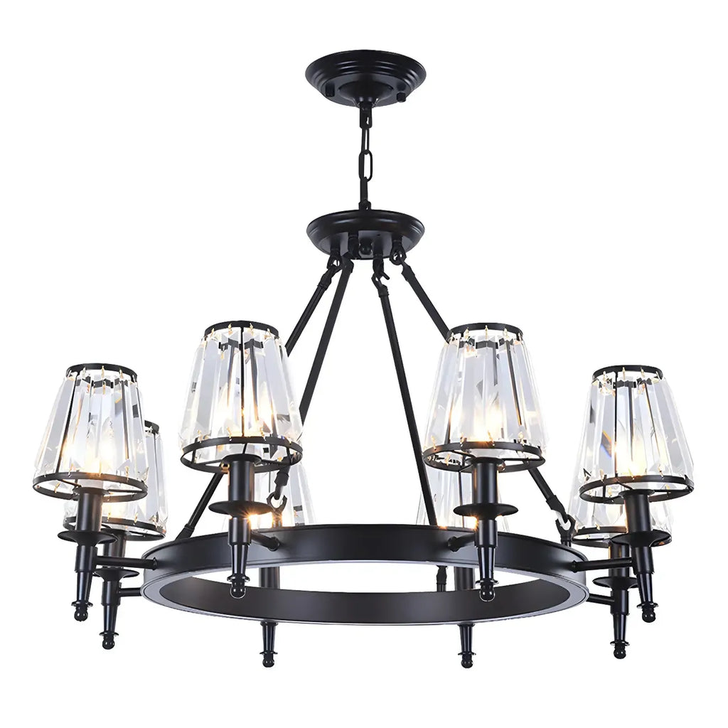 Rustic Crystal Glass Shade Hoop Chandelier with Adjustable Chain