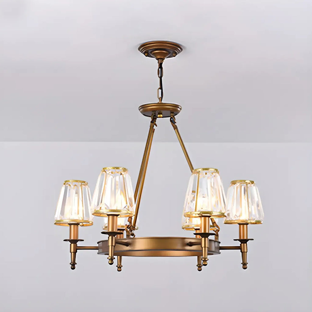 Rustic Crystal Glass Shade Hoop Chandelier with Adjustable Chain