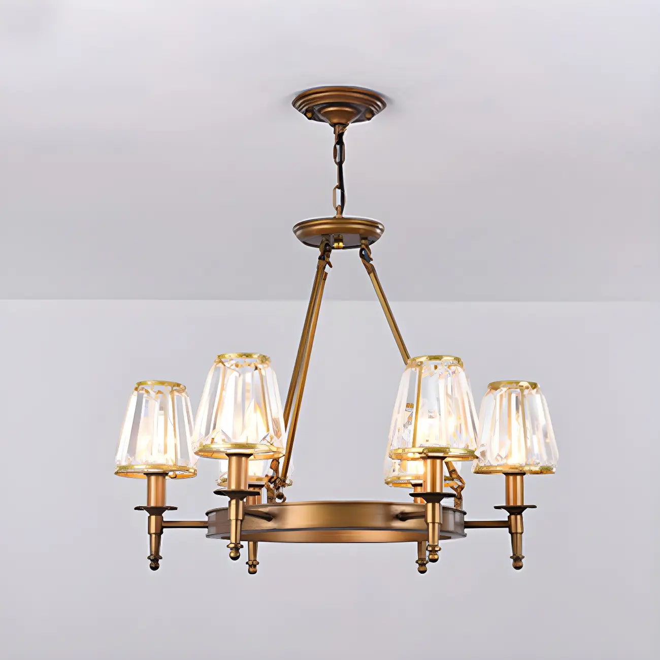 Rustic Crystal Glass Shade Hoop Chandelier with Adjustable Chain