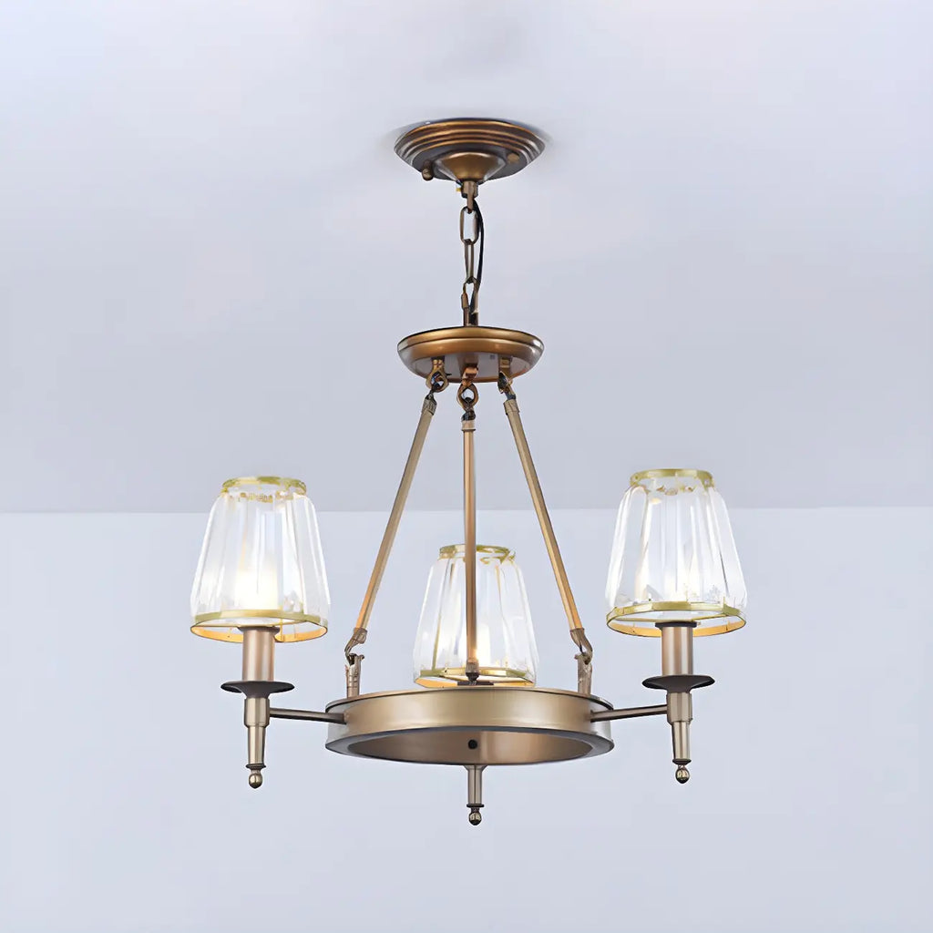 Rustic Crystal Glass Shade Hoop Chandelier with Adjustable Chain