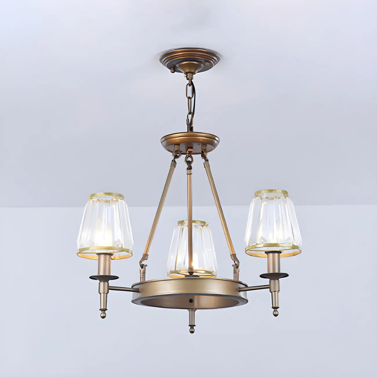 Rustic Crystal Glass Shade Hoop Chandelier with Adjustable Chain