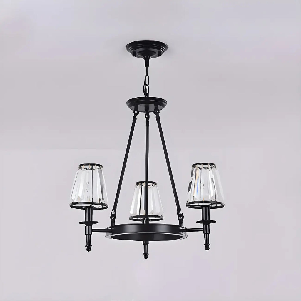 Rustic Crystal Glass Shade Hoop Chandelier with Adjustable Chain