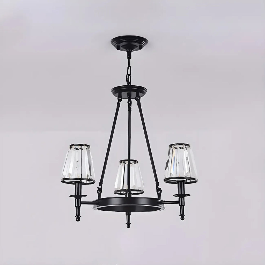 Rustic Crystal Glass Shade Hoop Chandelier with Adjustable Chain