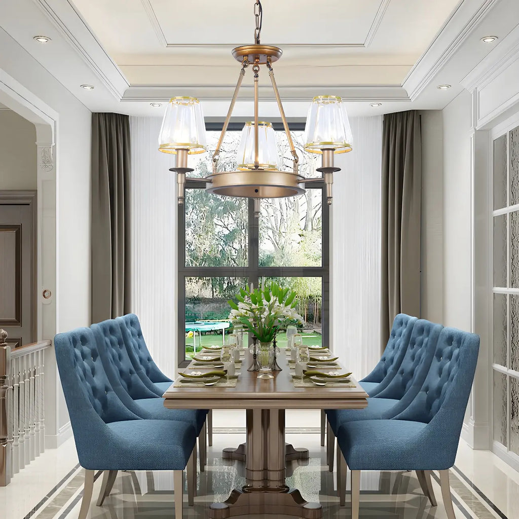 Rustic Crystal Glass Shade Hoop Chandelier with Adjustable Chain