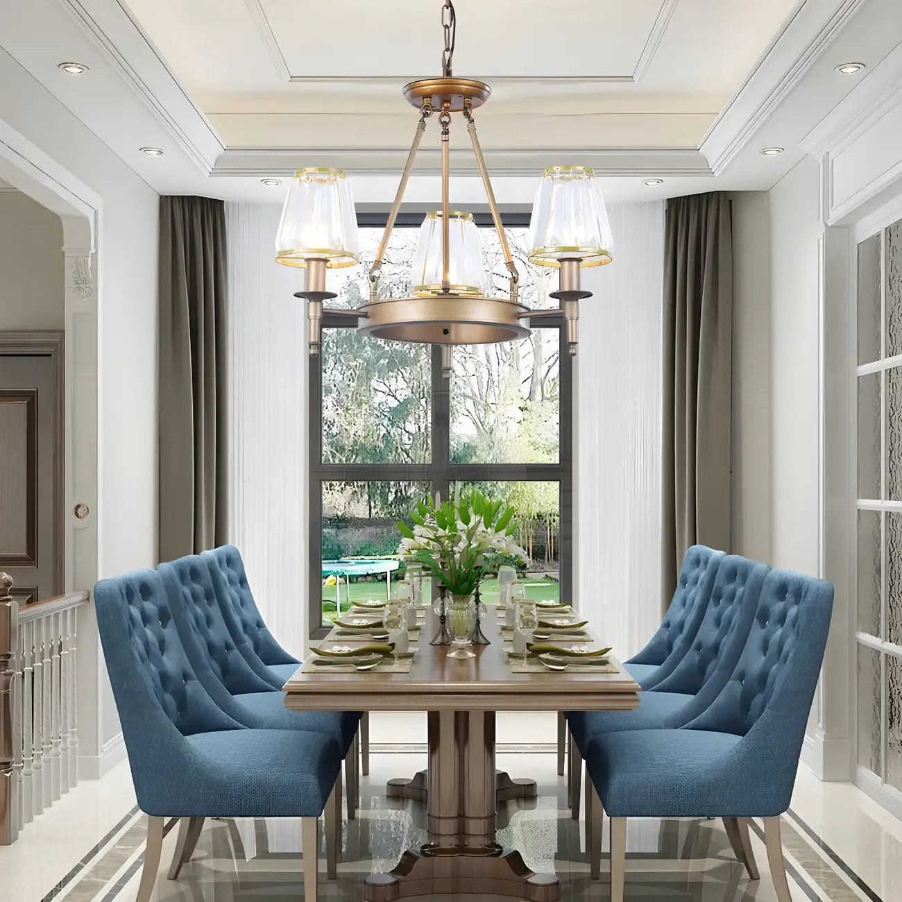 Rustic Crystal Glass Shade Hoop Chandelier with Adjustable Chain