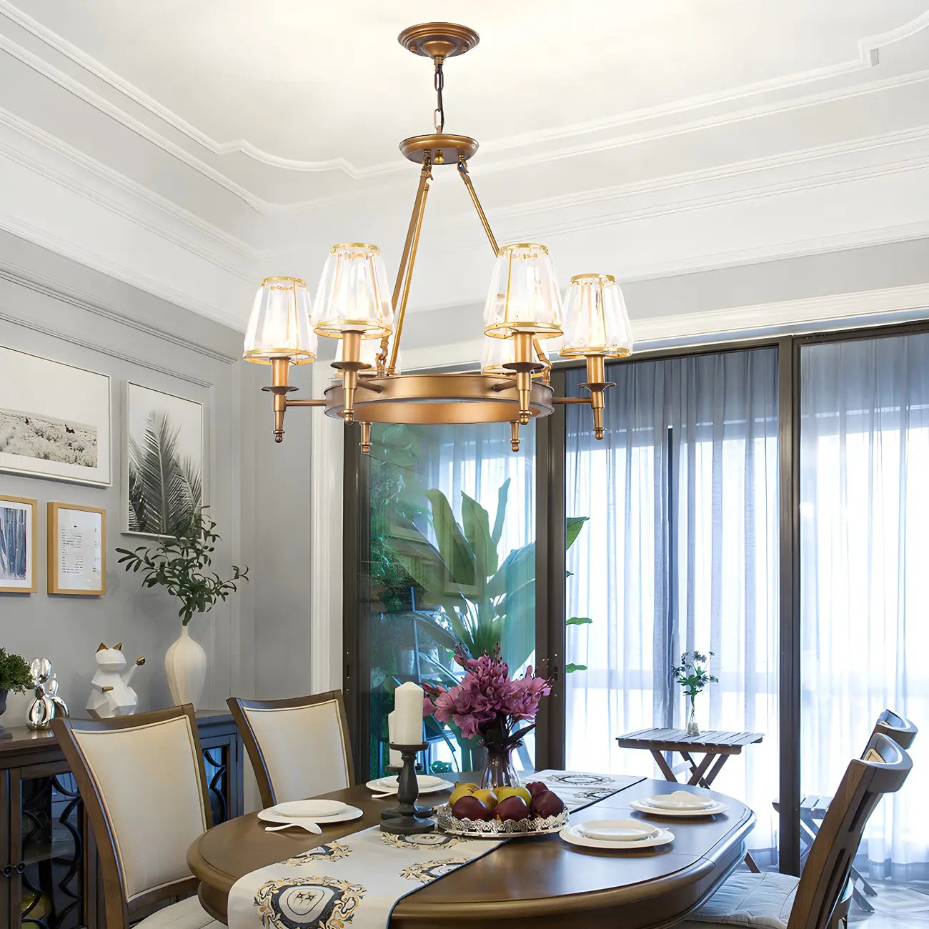 Rustic Crystal Glass Shade Hoop Chandelier with Adjustable Chain