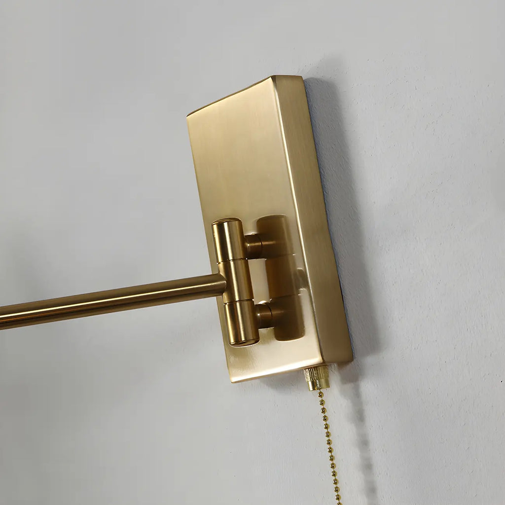 Brown Wood Shade Brass Metal Swing Arm Wall Light