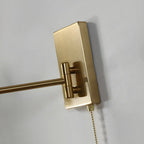 Brown Wood Shade Brass Metal Swing Arm Wall Light
