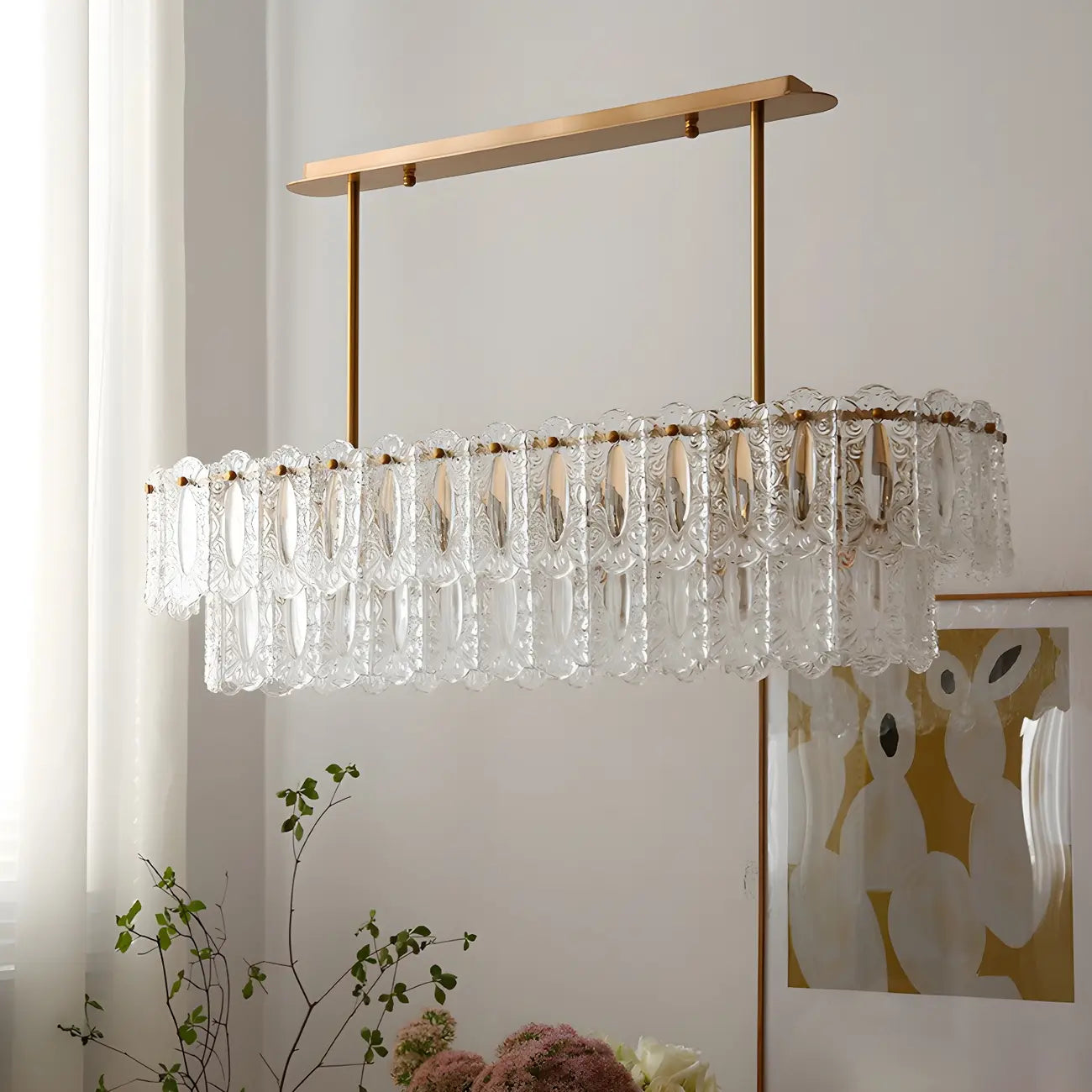 Modern Brass Glass Island Pendant Light Fixture