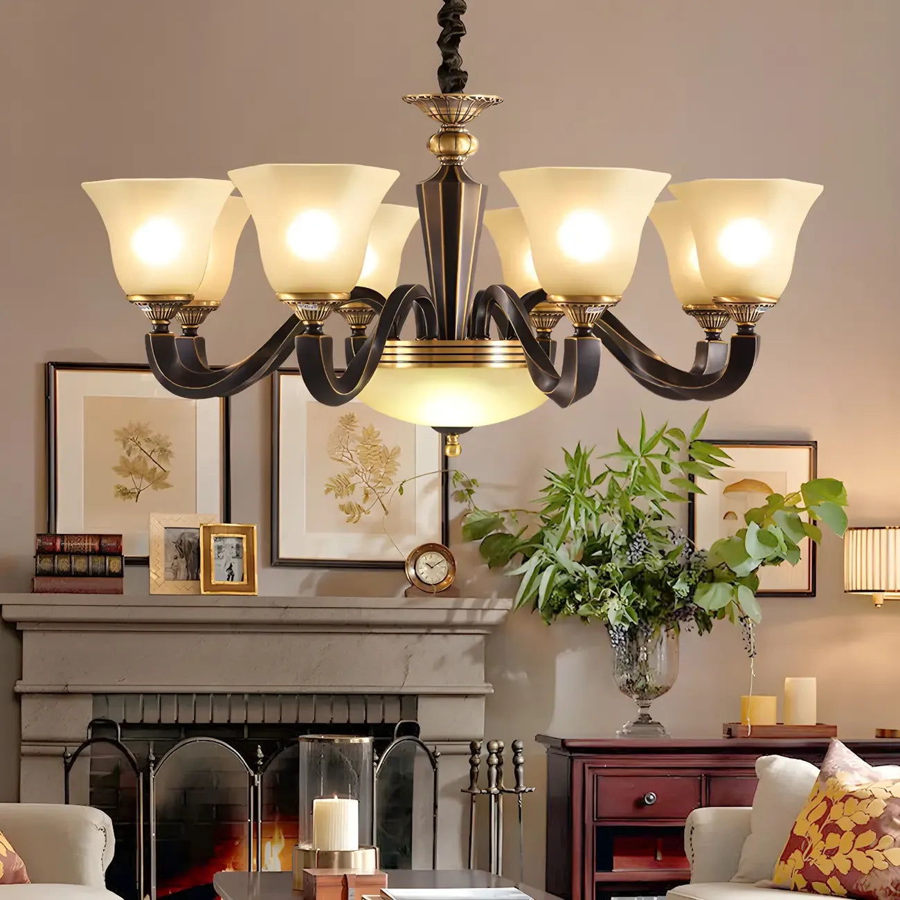 Black Glass Curved Metal Classic Chandelier Light