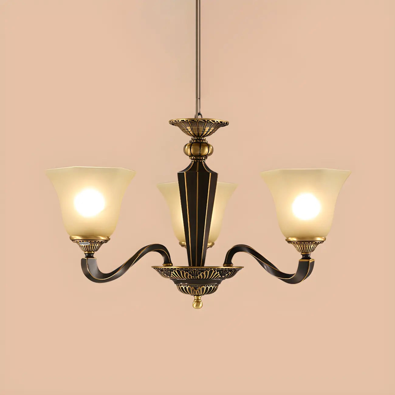 Black Glass Curved Metal Classic Chandelier Light