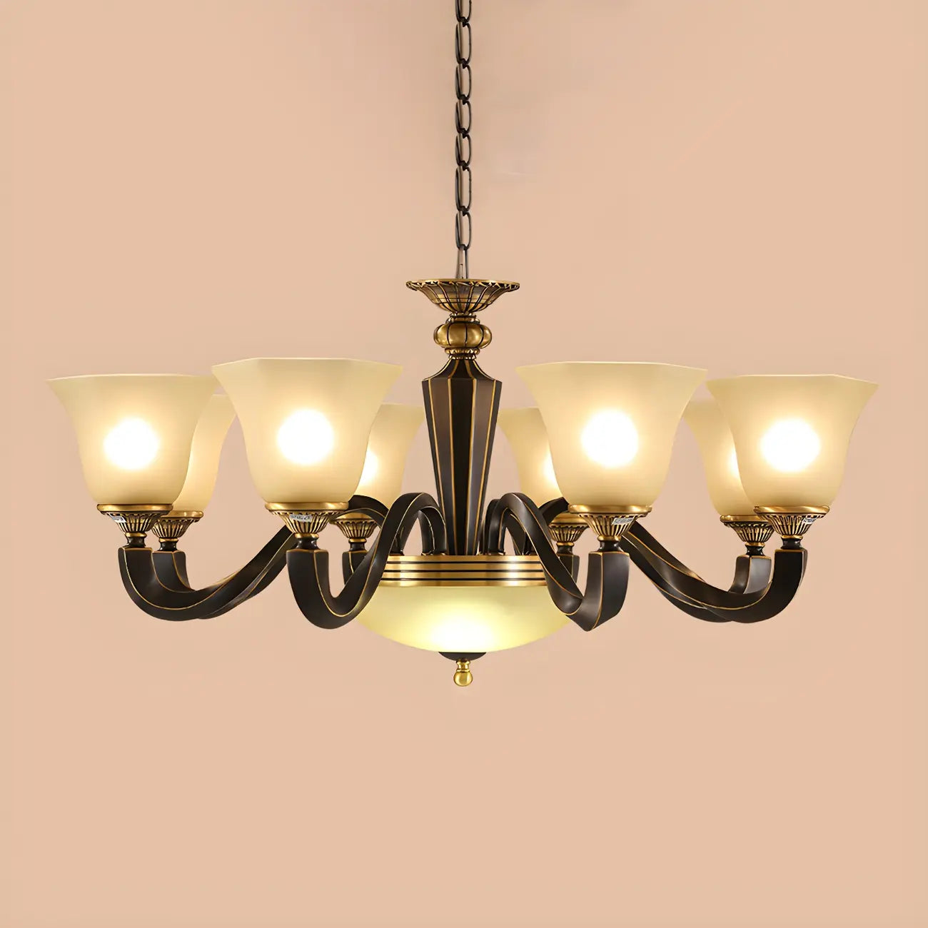 Black Glass Curved Metal Classic Chandelier Light