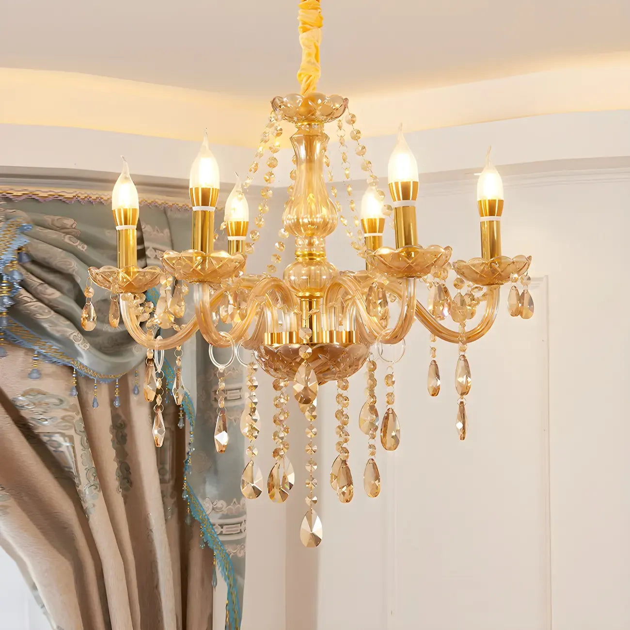 Mid-Century Crystal Candlestick Adjustable Chandelier