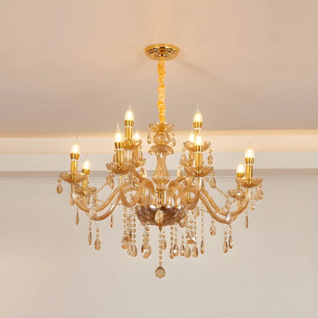 Mid-Century Crystal Candlestick Adjustable Chandelier