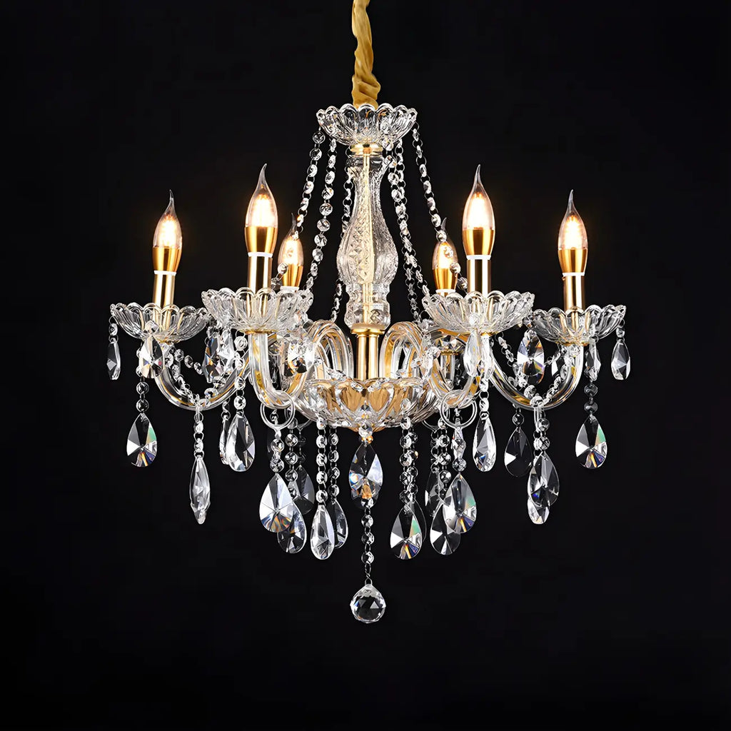 Mid-Century Crystal Candlestick Adjustable Chandelier