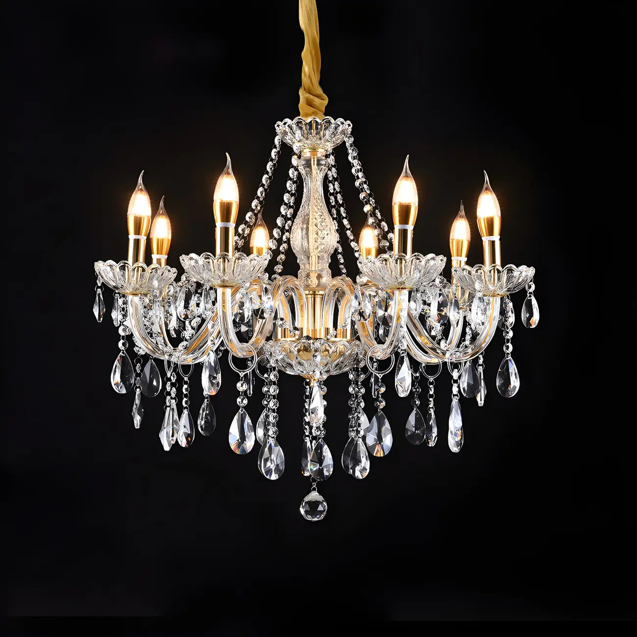 Mid-Century Crystal Candlestick Adjustable Chandelier