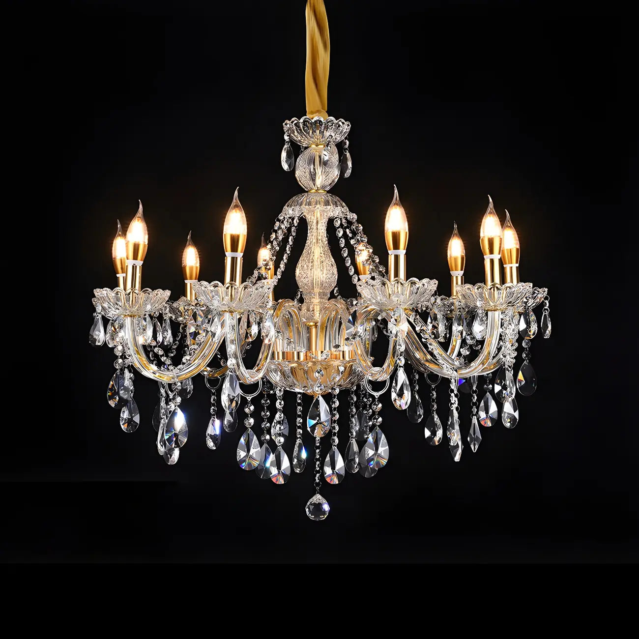Mid-Century Crystal Candlestick Adjustable Chandelier