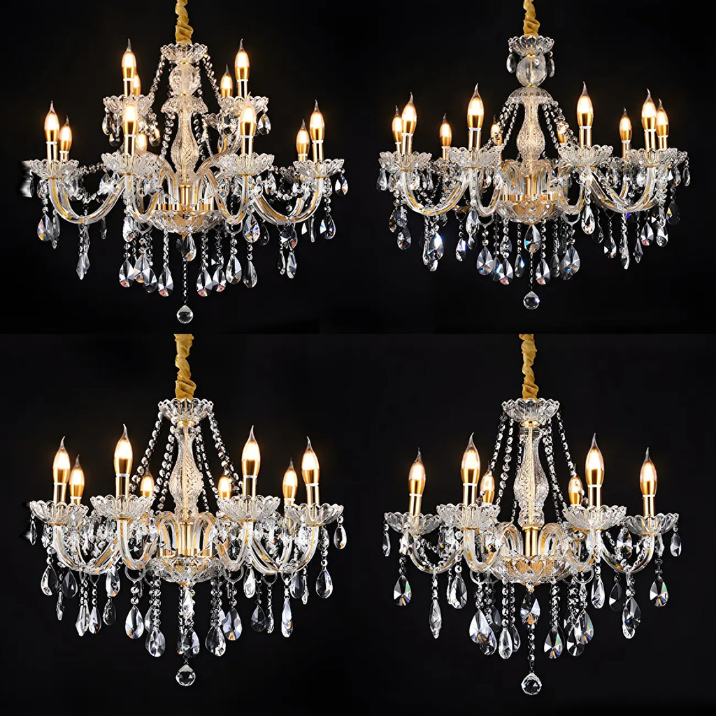 Mid-Century Crystal Candlestick Adjustable Chandelier
