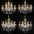 Mid-Century Crystal Candlestick Adjustable Chandelier