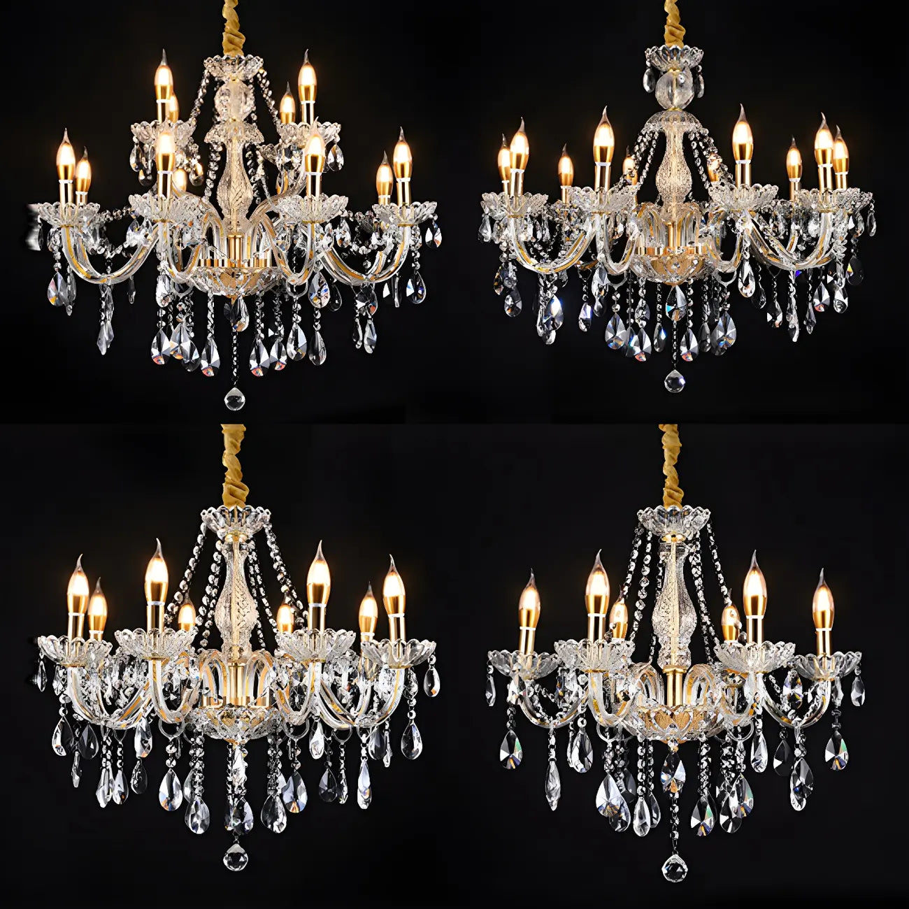Mid-Century Crystal Candlestick Adjustable Chandelier