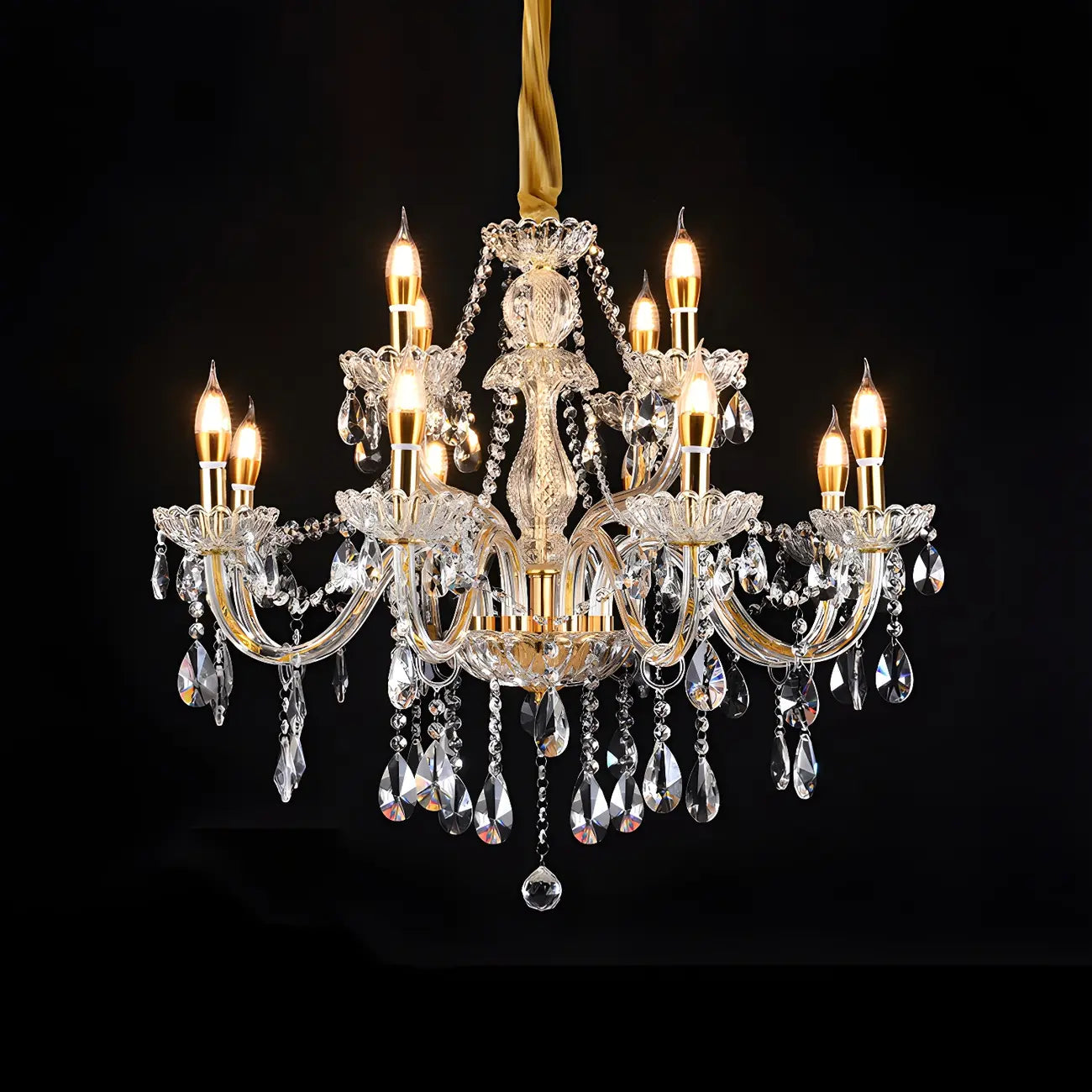 Mid-Century Crystal Candlestick Adjustable Chandelier