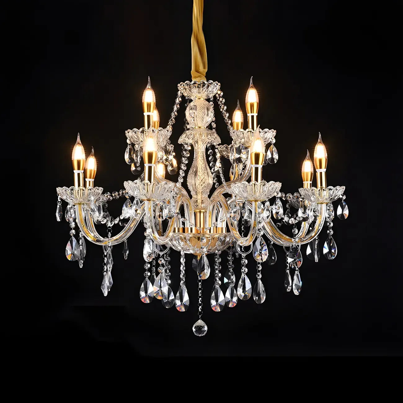 Mid-Century Crystal Candlestick Adjustable Chandelier