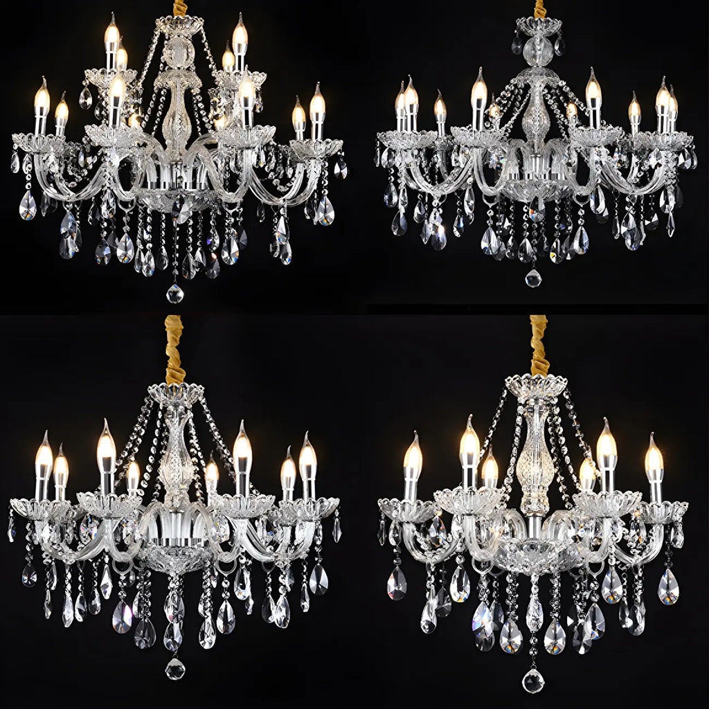 Mid-Century Crystal Candlestick Adjustable Chandelier