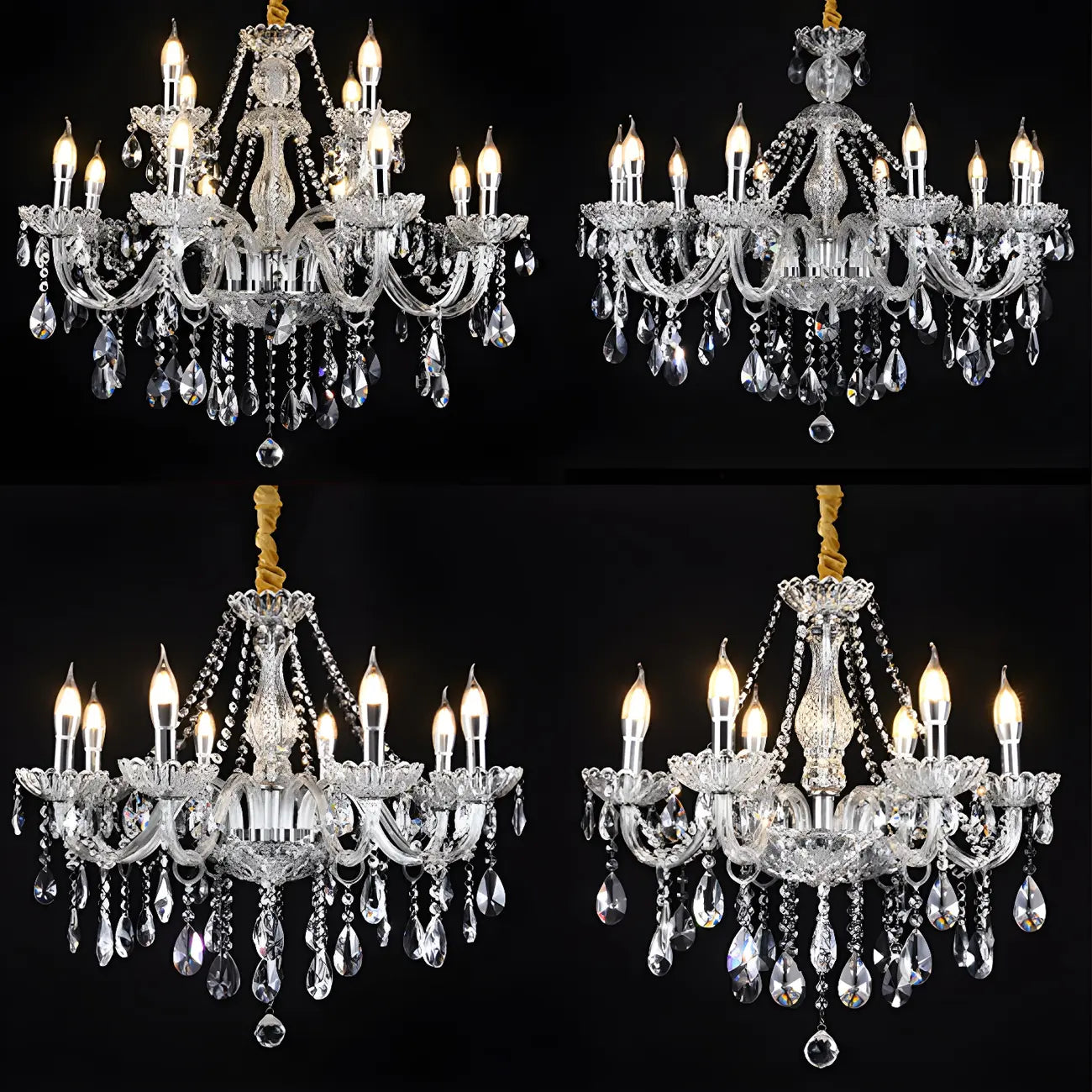 Mid-Century Crystal Candlestick Adjustable Chandelier