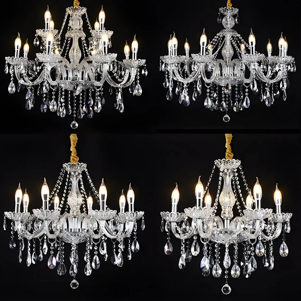 Mid-Century Crystal Candlestick Adjustable Chandelier