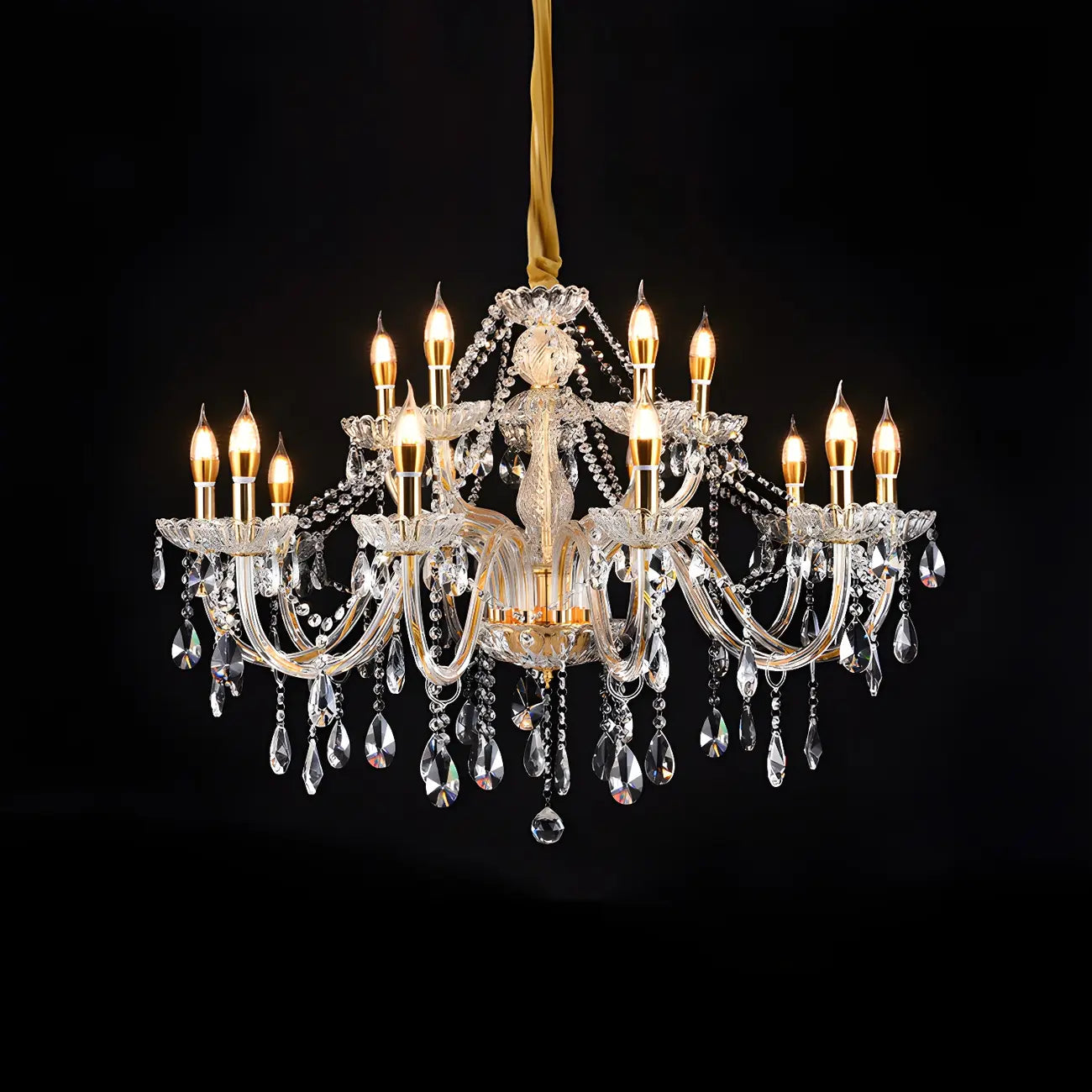Mid-Century Crystal Candlestick Adjustable Chandelier