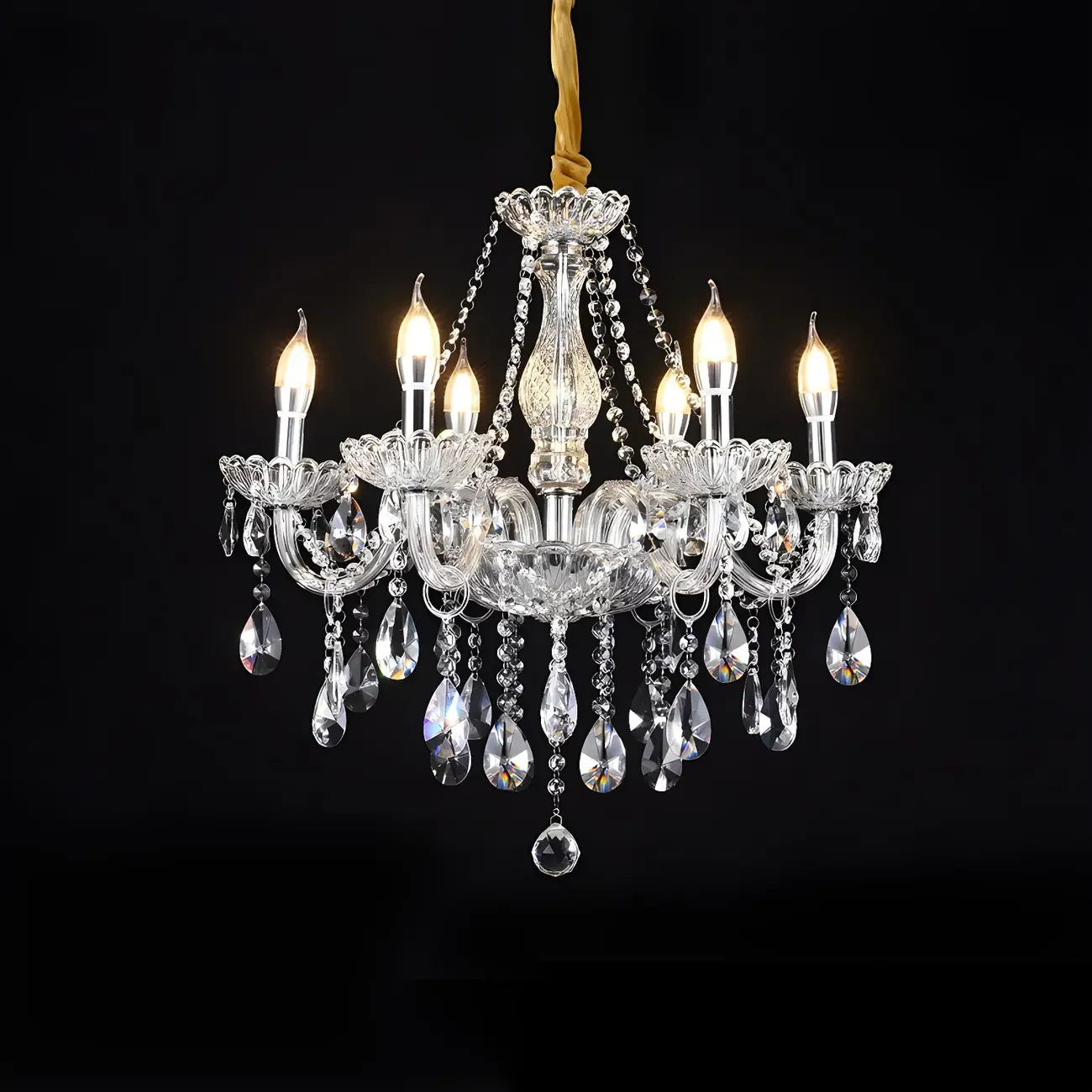 Mid-Century Crystal Candlestick Adjustable Chandelier