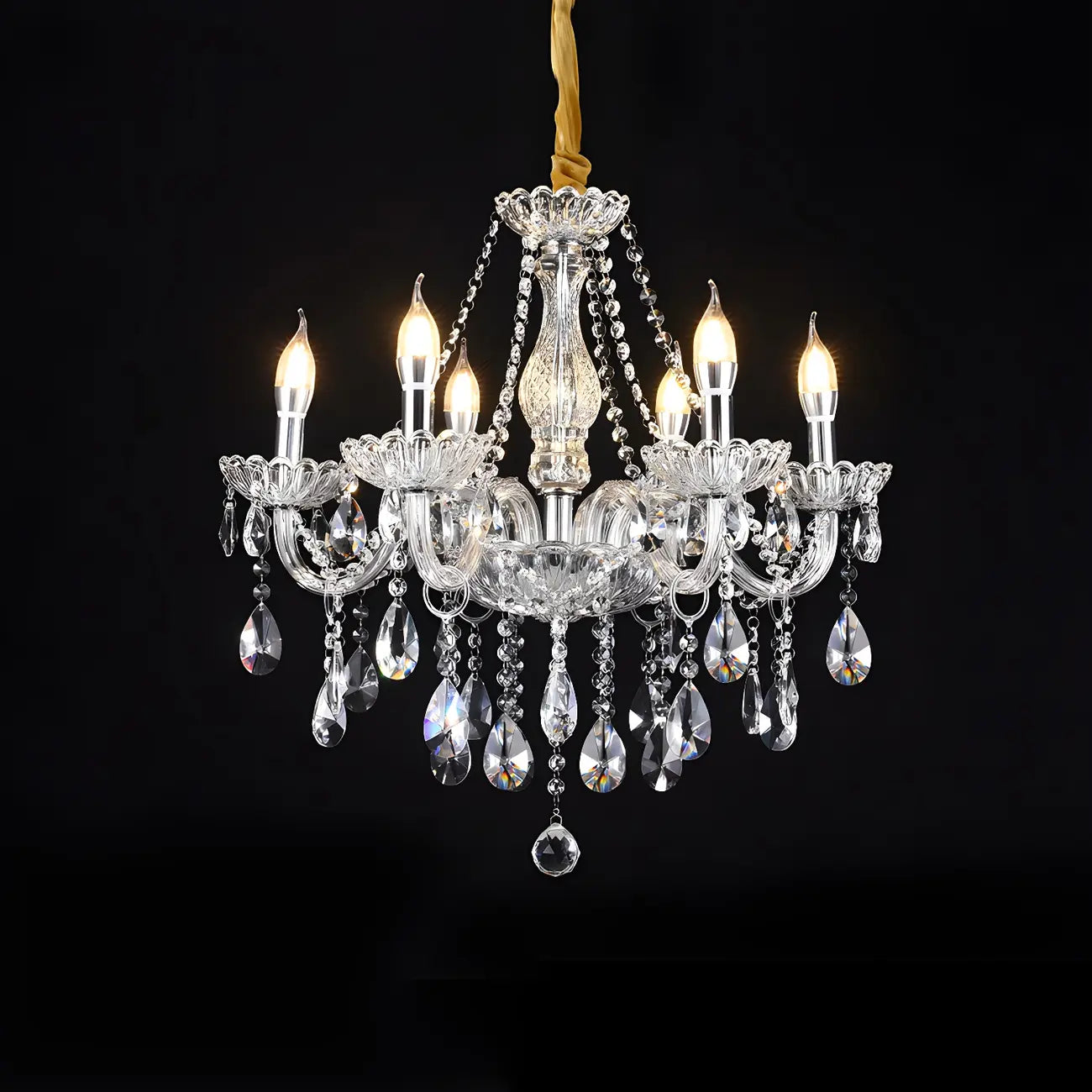 Mid-Century Crystal Candlestick Adjustable Chandelier