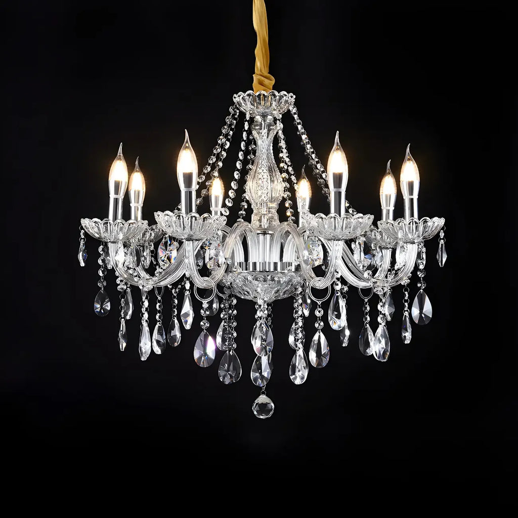 Mid-Century Crystal Candlestick Adjustable Chandelier