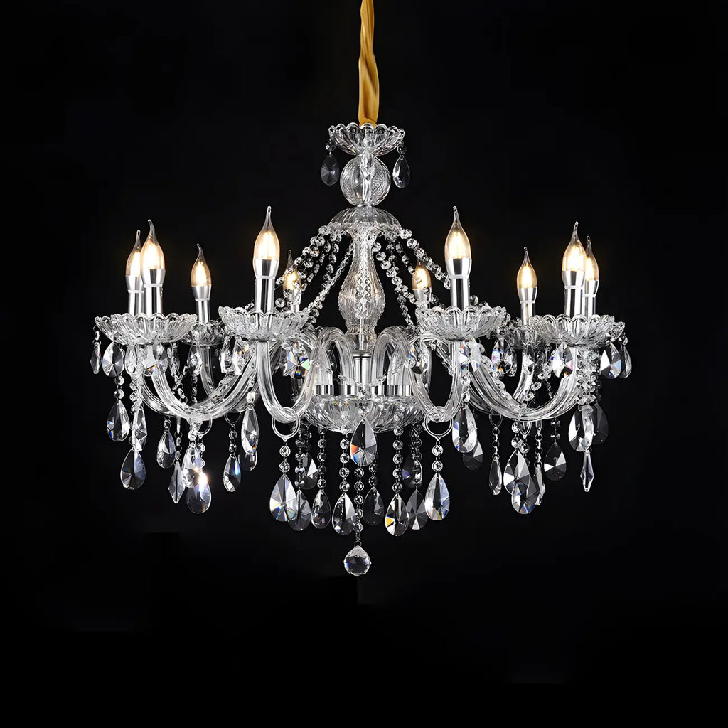 Mid-Century Crystal Candlestick Adjustable Chandelier
