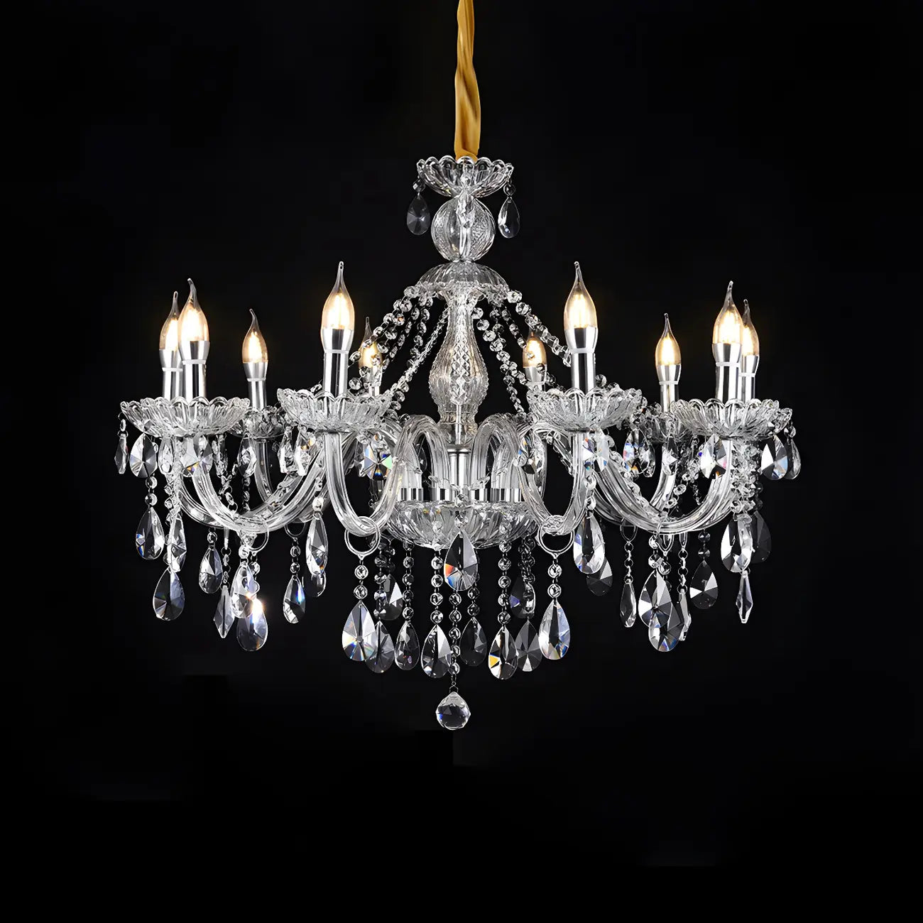 Mid-Century Crystal Candlestick Adjustable Chandelier