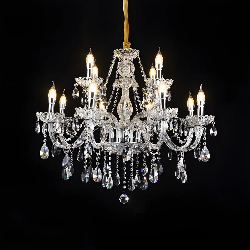 Mid-Century Crystal Candlestick Adjustable Chandelier