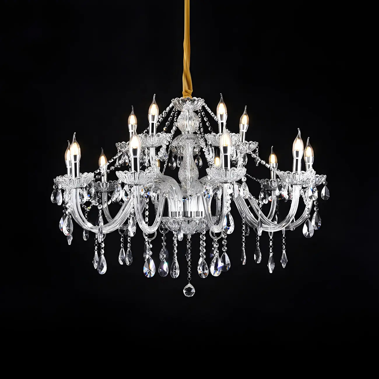 Mid-Century Crystal Candlestick Adjustable Chandelier