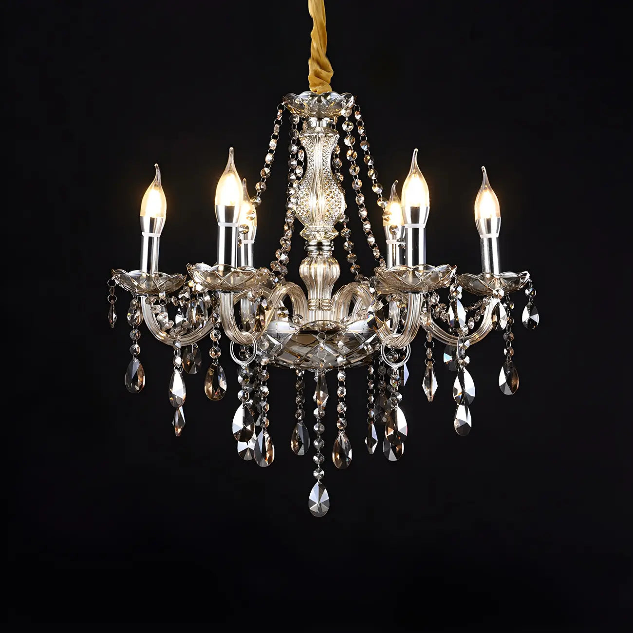 Mid-Century Crystal Candlestick Adjustable Chandelier