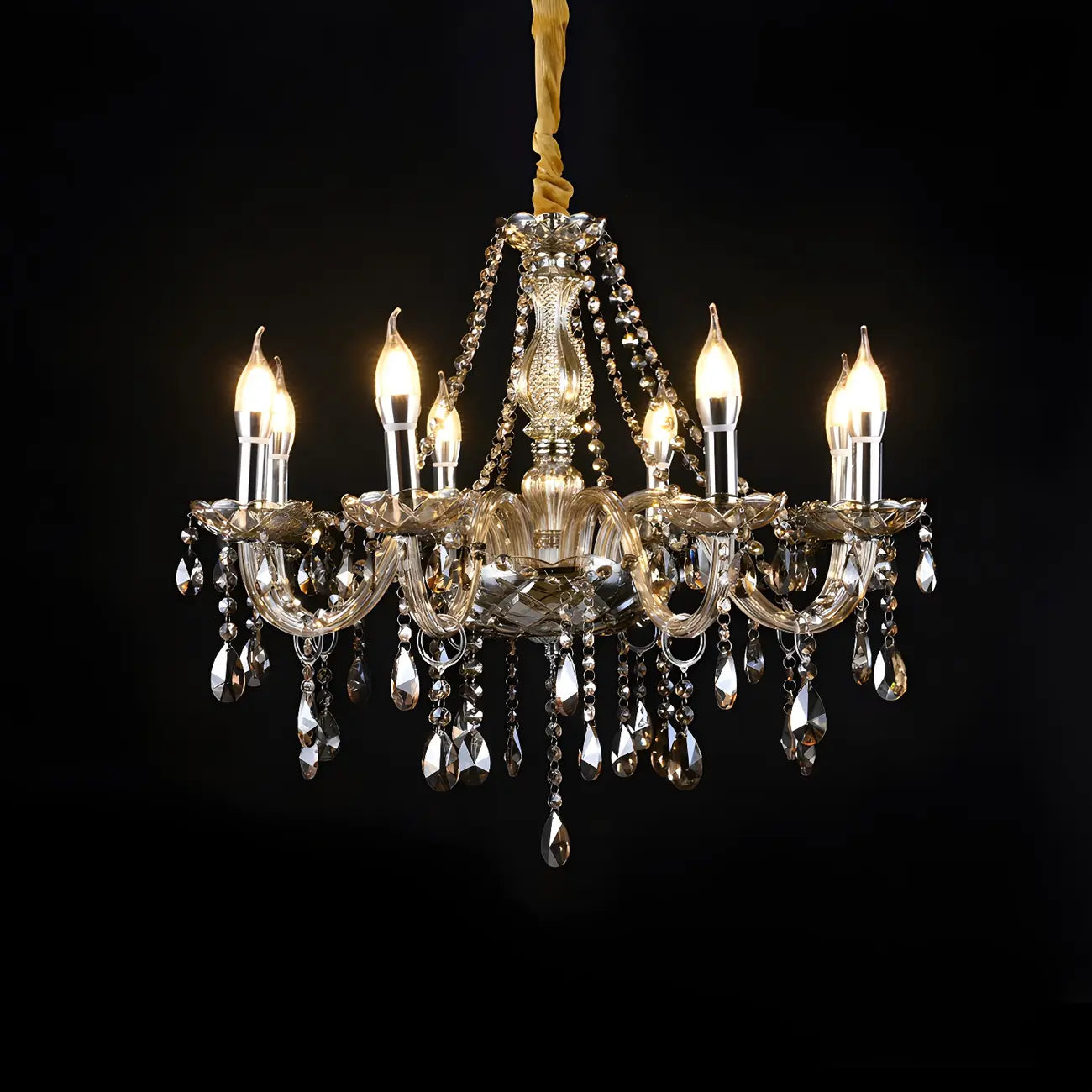 Mid-Century Crystal Candlestick Adjustable Chandelier