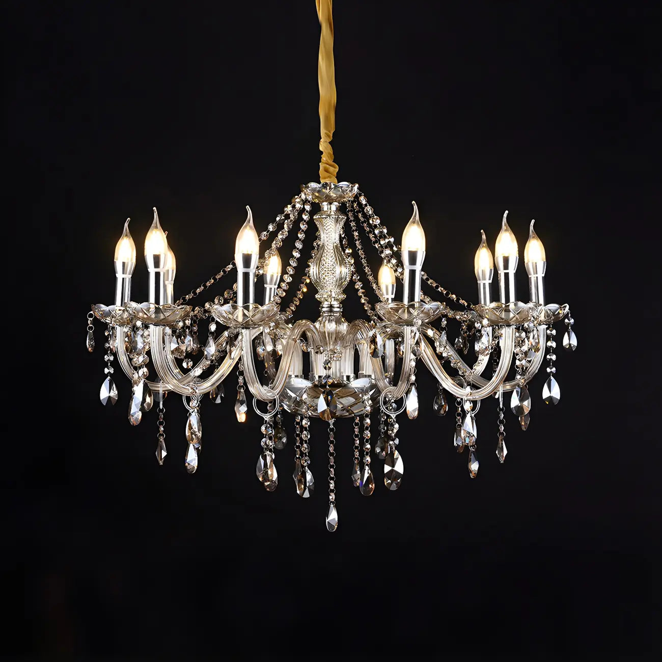 Mid-Century Crystal Candlestick Adjustable Chandelier