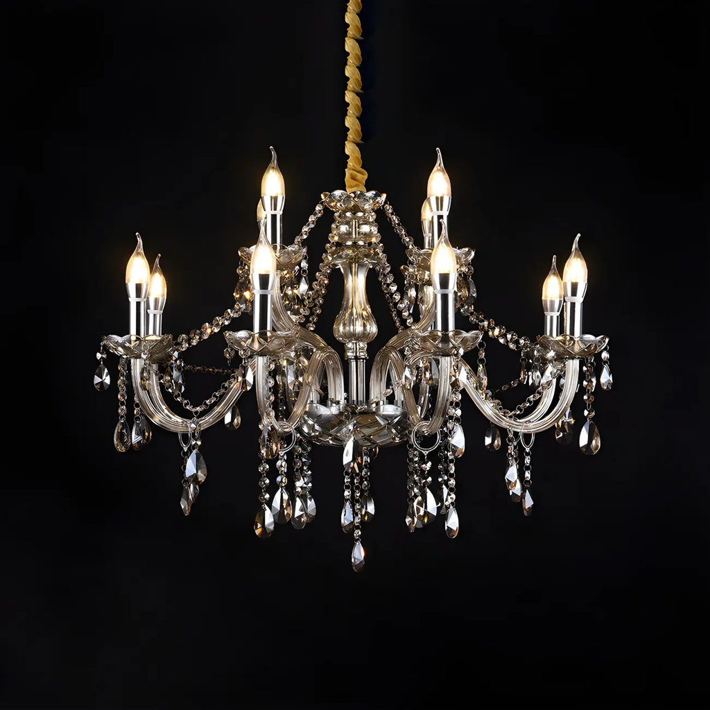 Mid-Century Crystal Candlestick Adjustable Chandelier