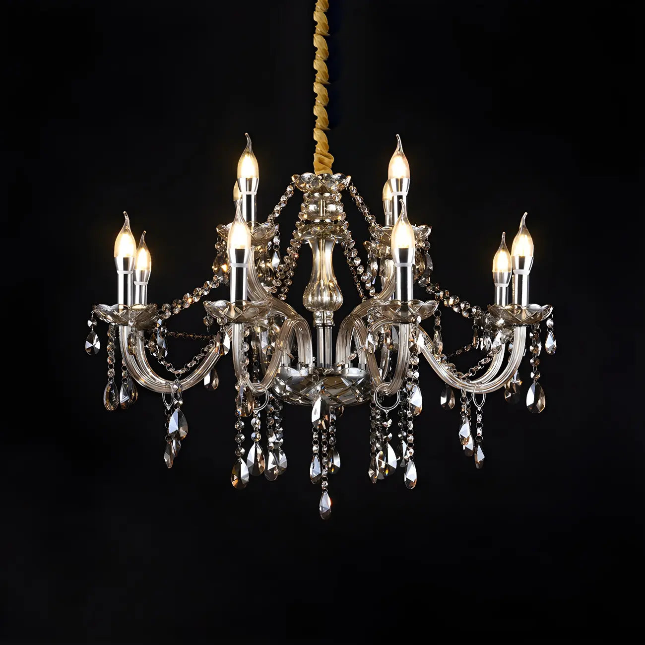 Mid-Century Crystal Candlestick Adjustable Chandelier