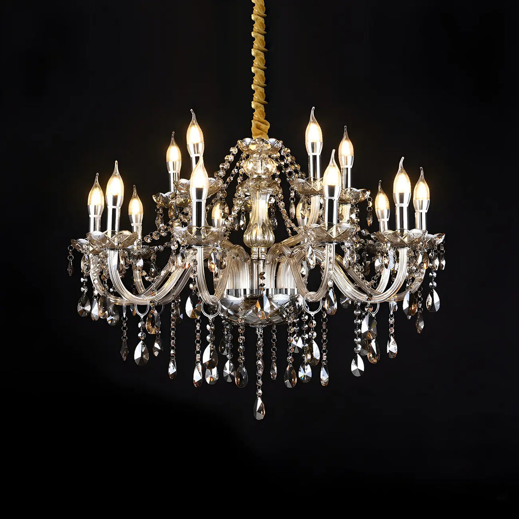Mid-Century Crystal Candlestick Adjustable Chandelier