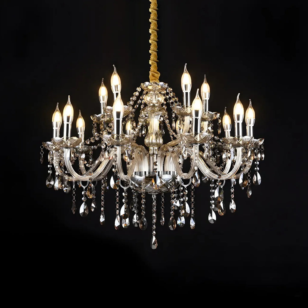 Mid-Century Crystal Candlestick Adjustable Chandelier