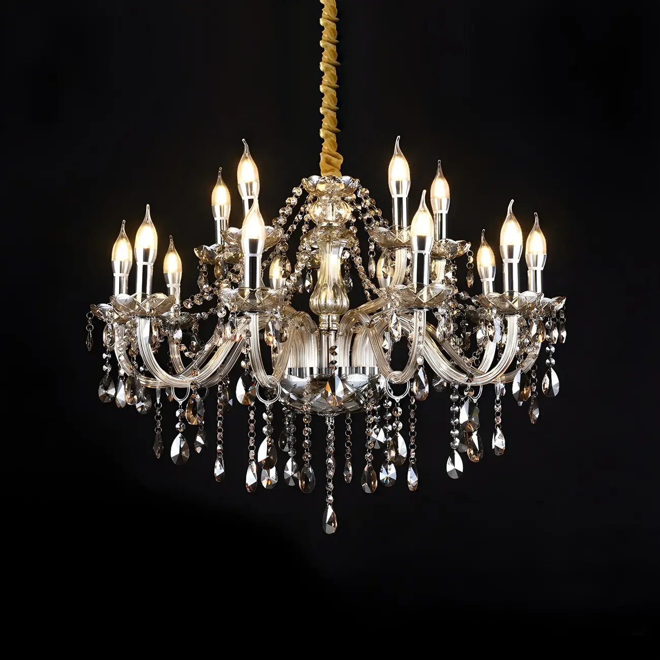 Mid-Century Crystal Candlestick Adjustable Chandelier