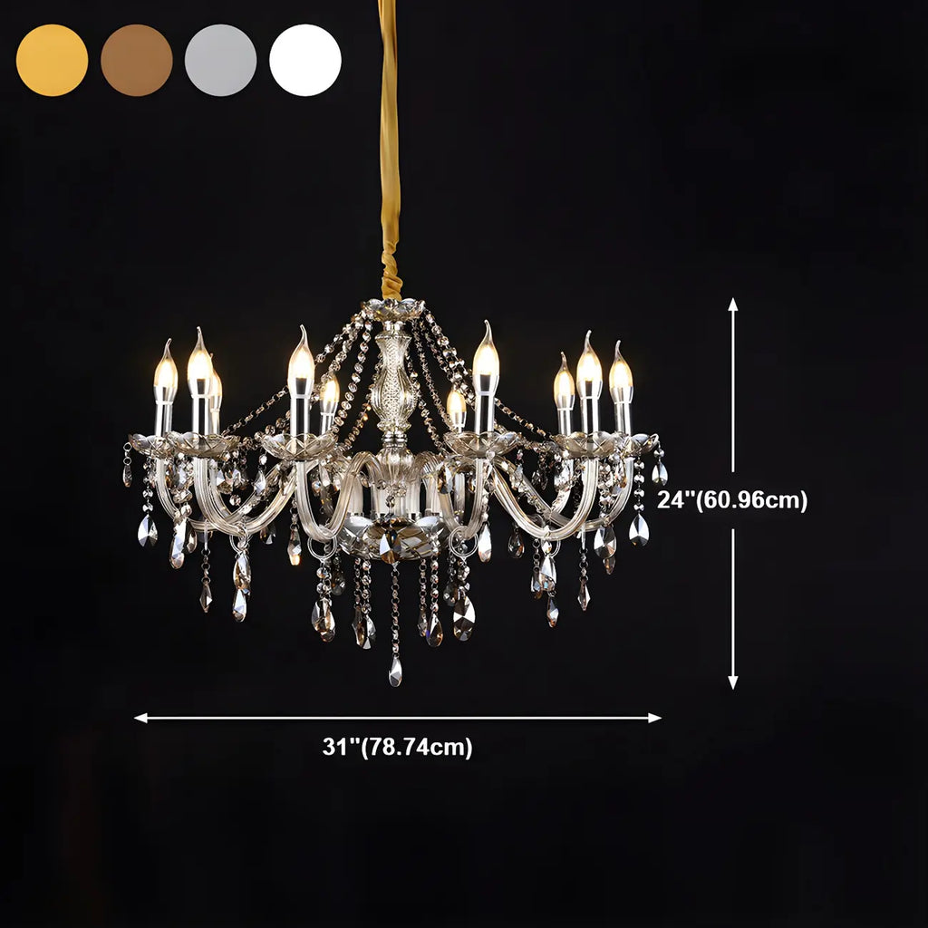 Mid-Century Crystal Candlestick Adjustable Chandelier
