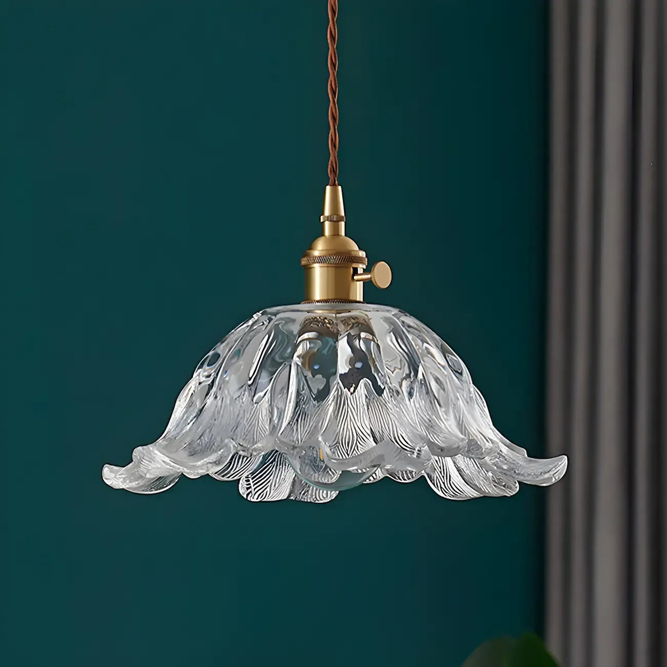 Art Deco Vintage Flower Glass Brass Hanging Pendant Light