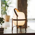 Geometric Plug In Wood Frame LED Table Lamp for Bedroom