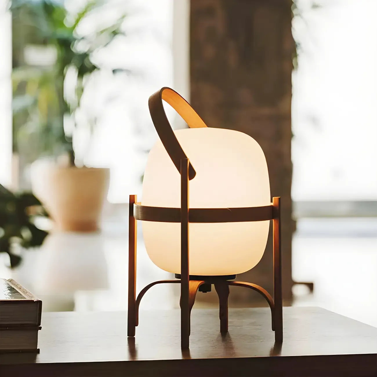 Geometric Plug In Wood Frame LED Table Lamp for Bedroom